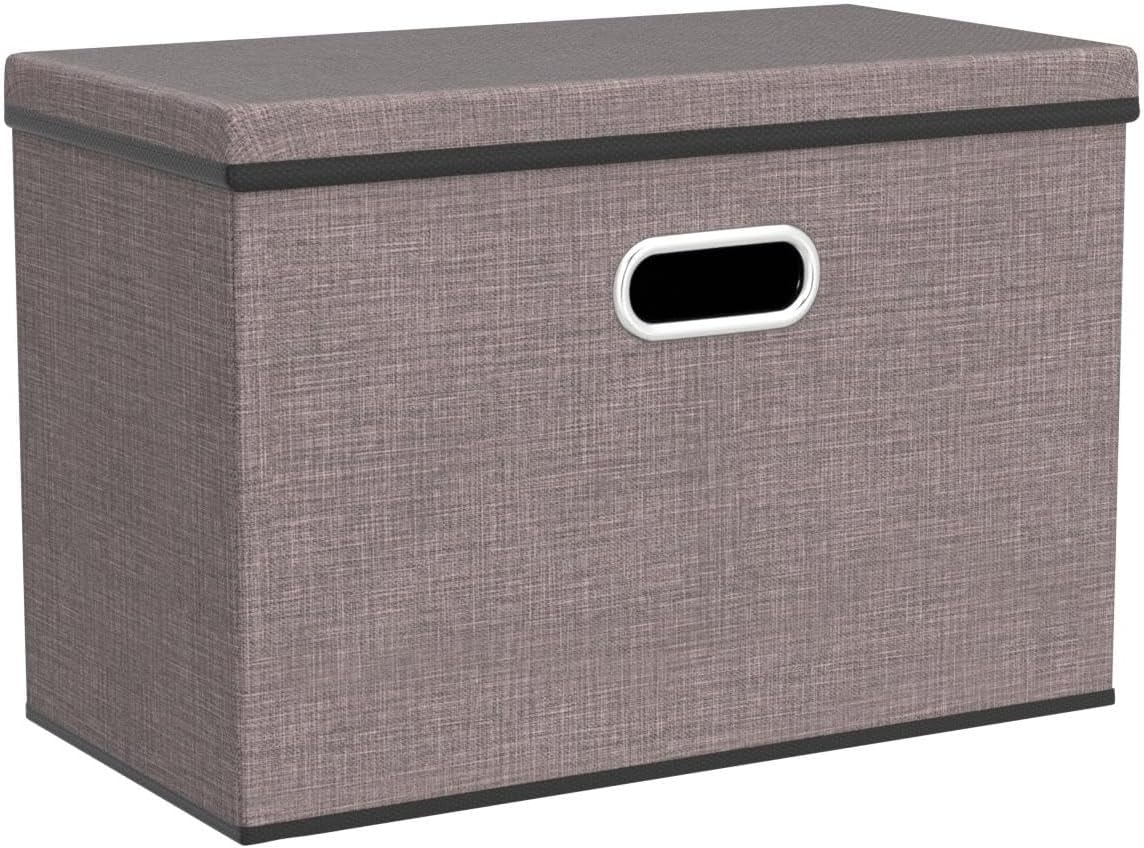 PRANDOM Large Collapsible Storage Bins with Lids [3-Pack] Linen/Cotton Blend Foldable Storage Boxes