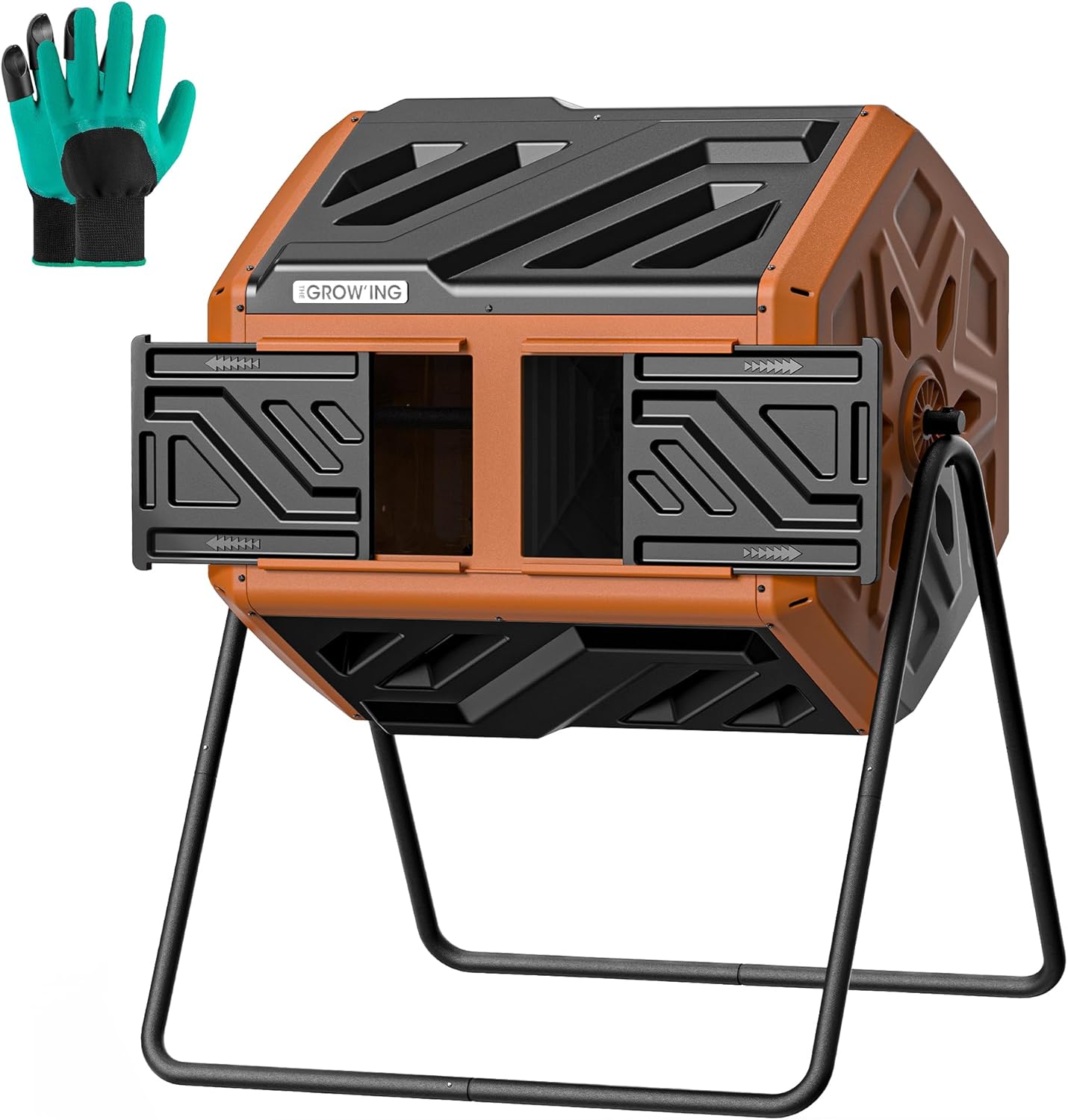 THEGROW'ING Updated 43 Gallon Compost Bin Outdoor, Fast Assemble Tumbling Composter, Dual Chamber