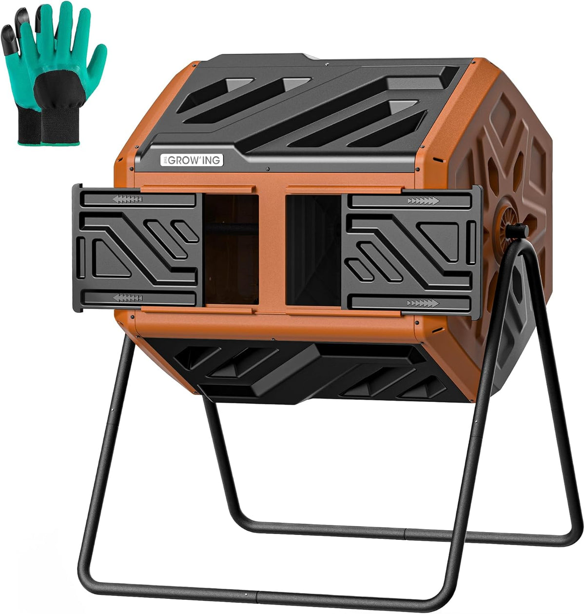 THEGROW'ING Updated 43 Gallon Compost Bin Outdoor, Fast Assemble Tumbling Composter, Dual Chamber