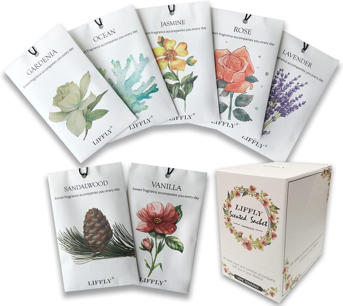 14 Packs Scented Sachets for Drawers and Closets Lavender, Rose, Jasmine, Ocean, Vanilla
