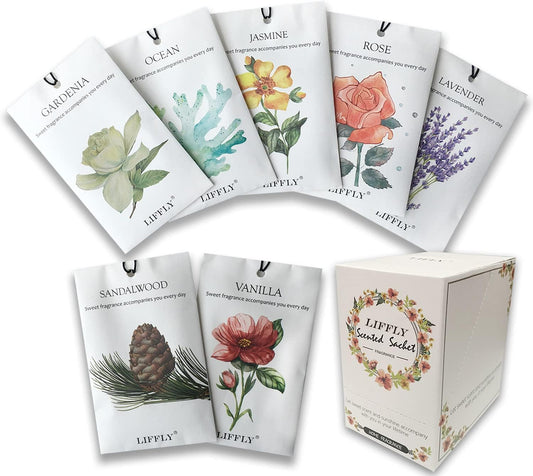 14 Packs Scented Sachets for Drawers and Closets Lavender, Rose, Jasmine, Ocean, Vanilla