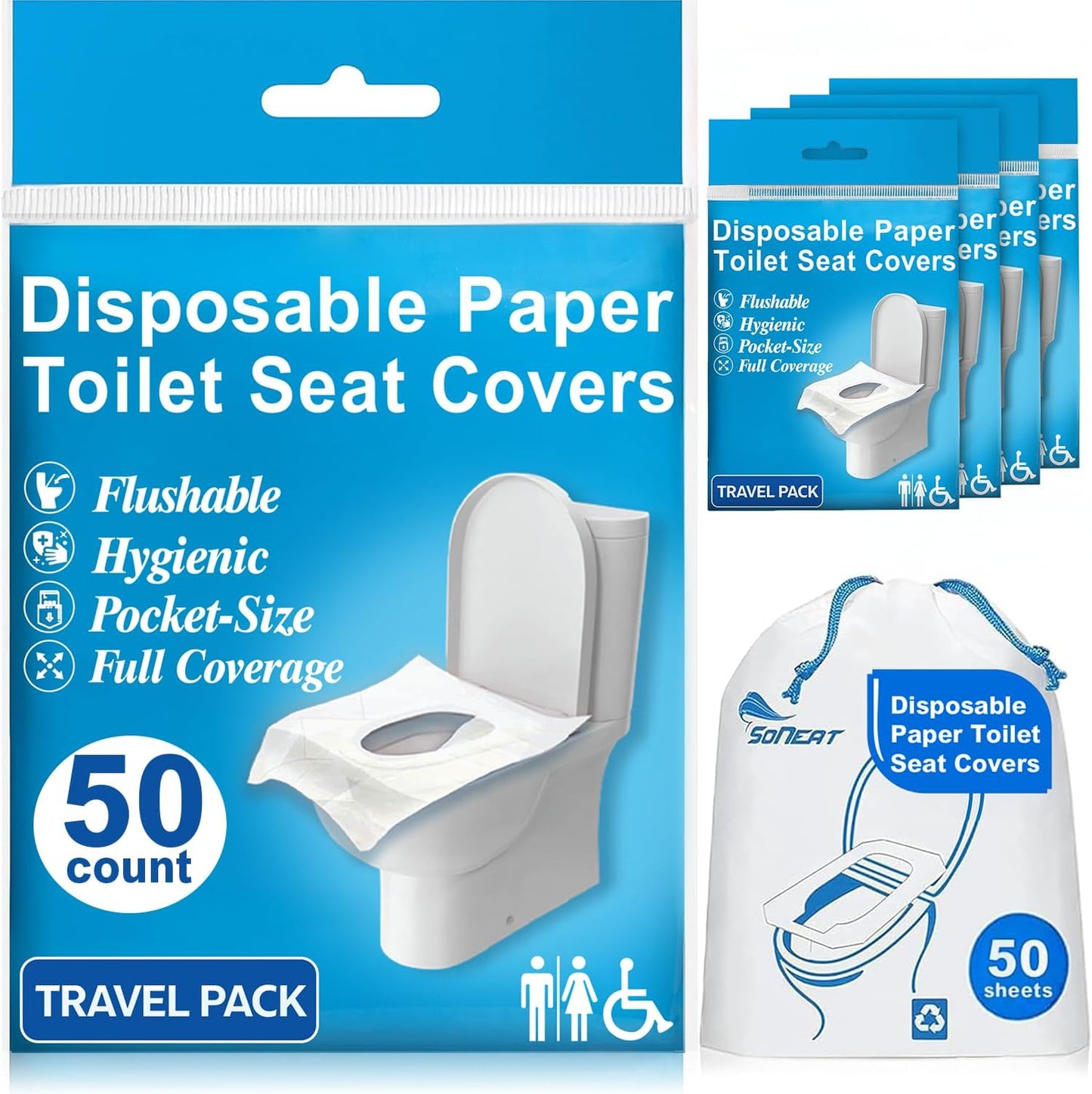 Disposable Toilet Seat Covers Flushable XL 50 Pack – Adults & Kids Potty Training Travel Toilet
