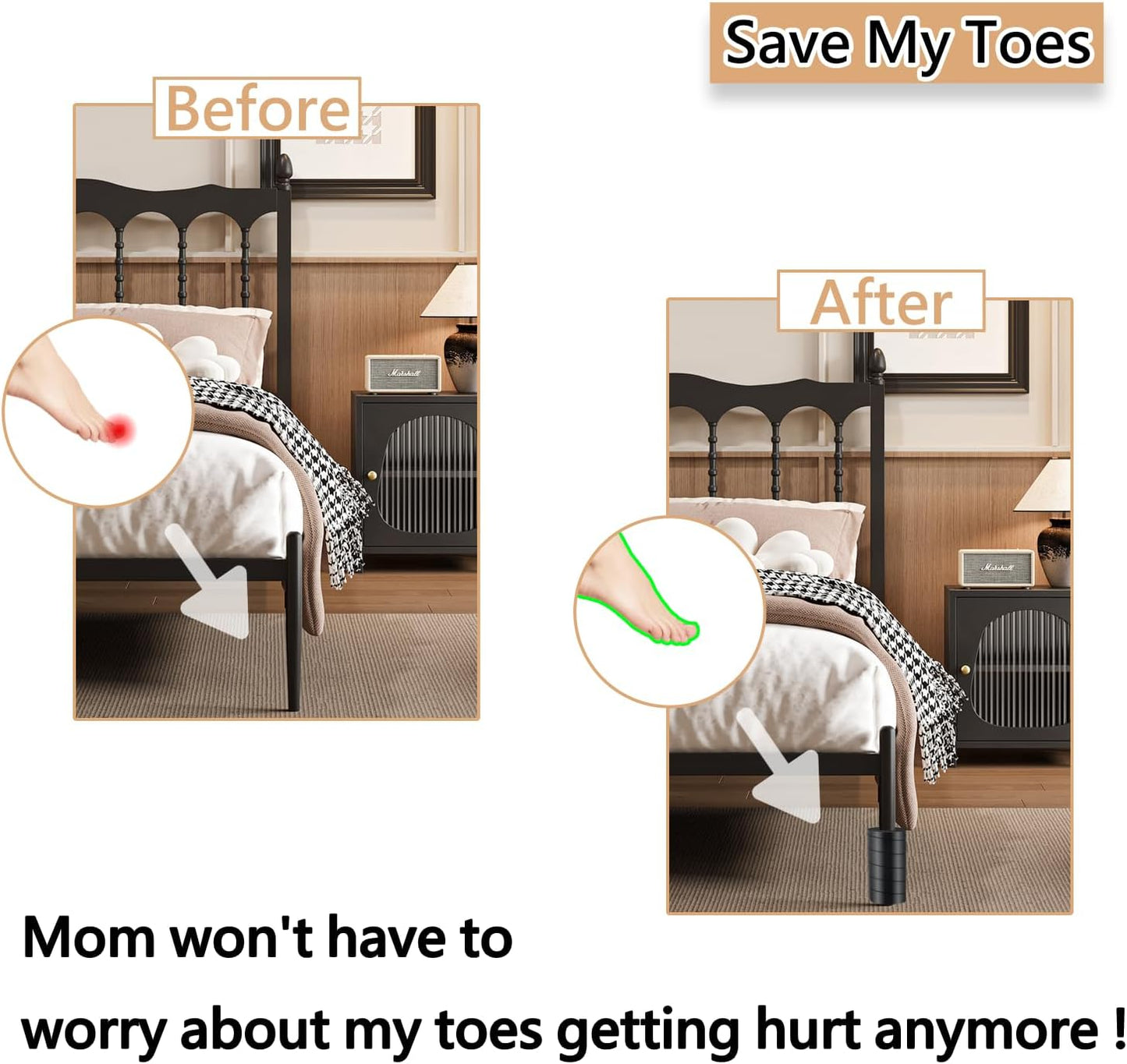4 Pcs Bed Frame Toe Protectors, Non-Adhesive Bed Frame Leg Covers for Toe Savers, Toe Cushion for