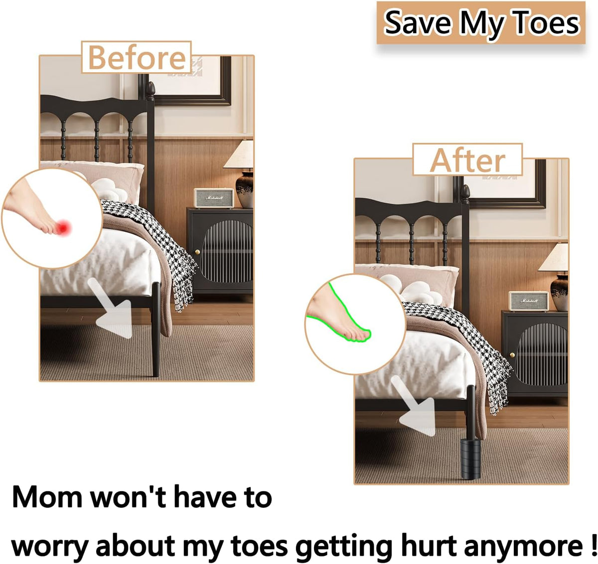 4 Pcs Bed Frame Toe Protectors, Non-Adhesive Bed Frame Leg Covers for Toe Savers, Toe Cushion for