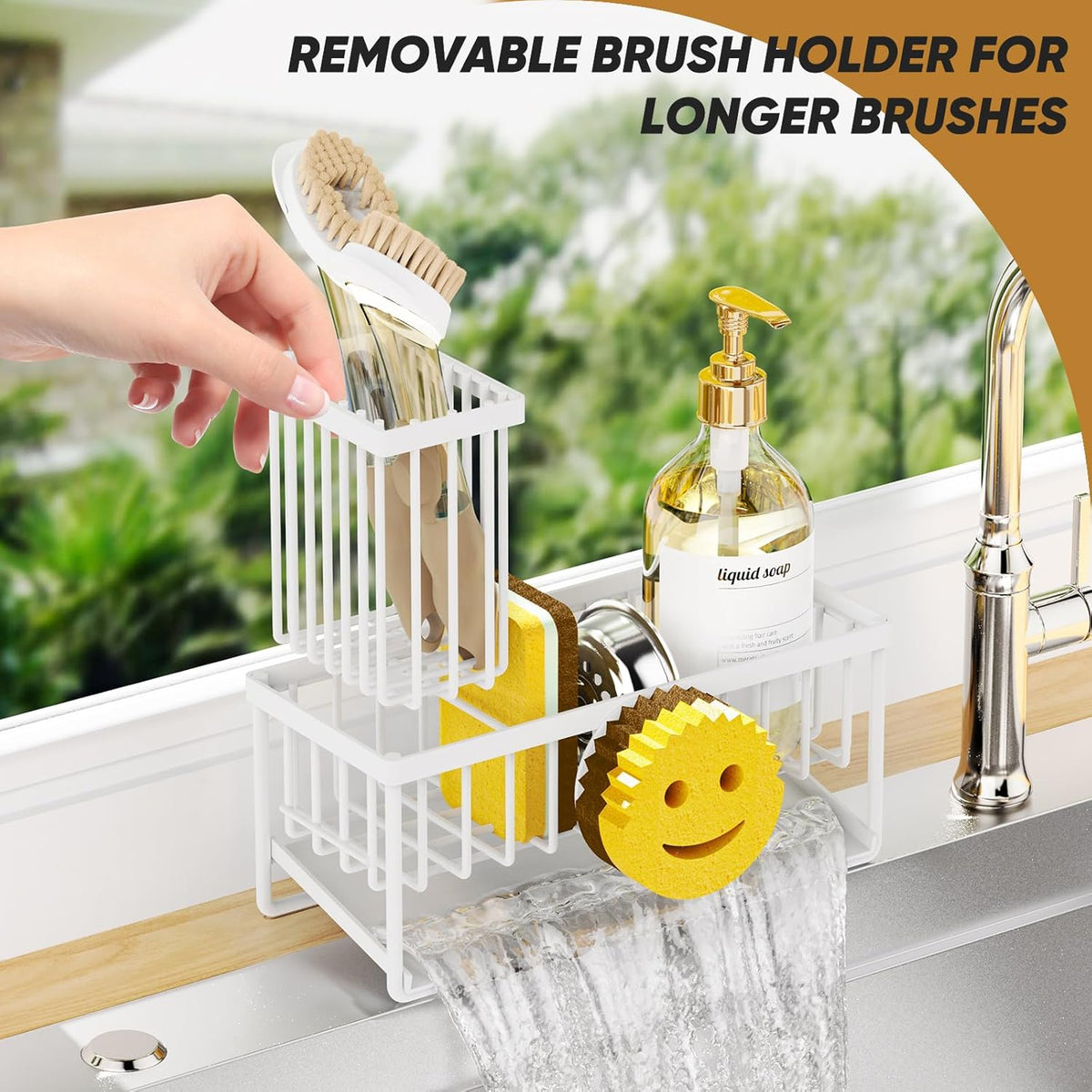 Sponge Holder for Kitchen Sink,Smiley Face Sink Caddy with Removable Brush Holder,Self-Draining