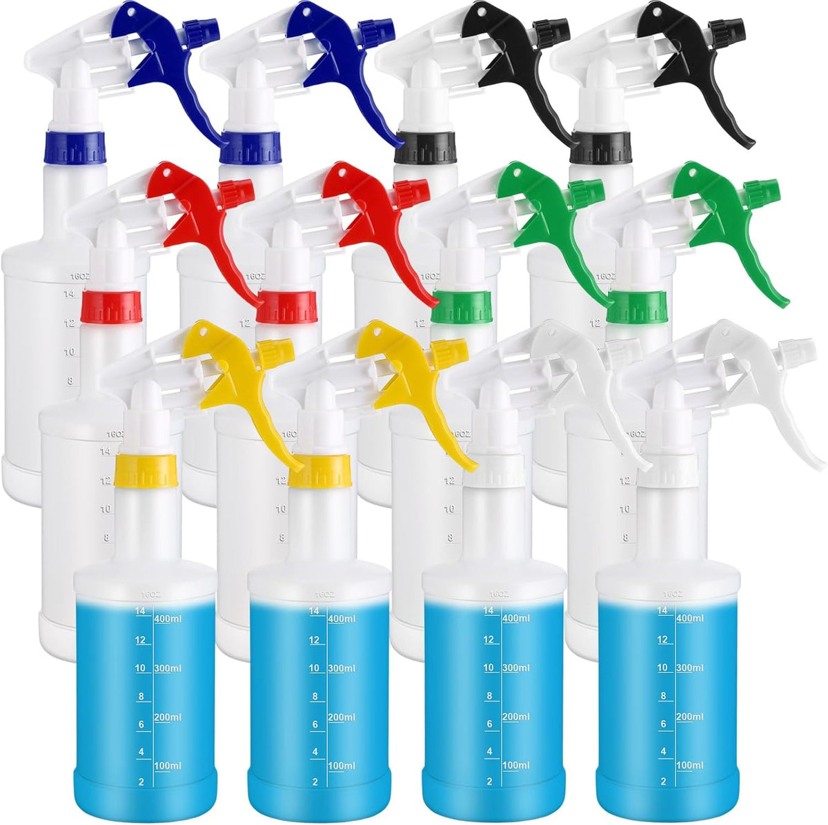 Eccliy 12 Pcs 16 Oz Plastic Spray Bottle, Adjustable Empty Reusable Sprayer for Cleaning, Planting