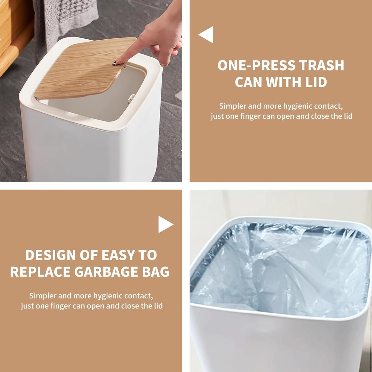WanWanKa Mini White Plastic Trash Can, 2.6 Gallon Capacity, Slim Design, Anti-Odor, Easy to Clean
