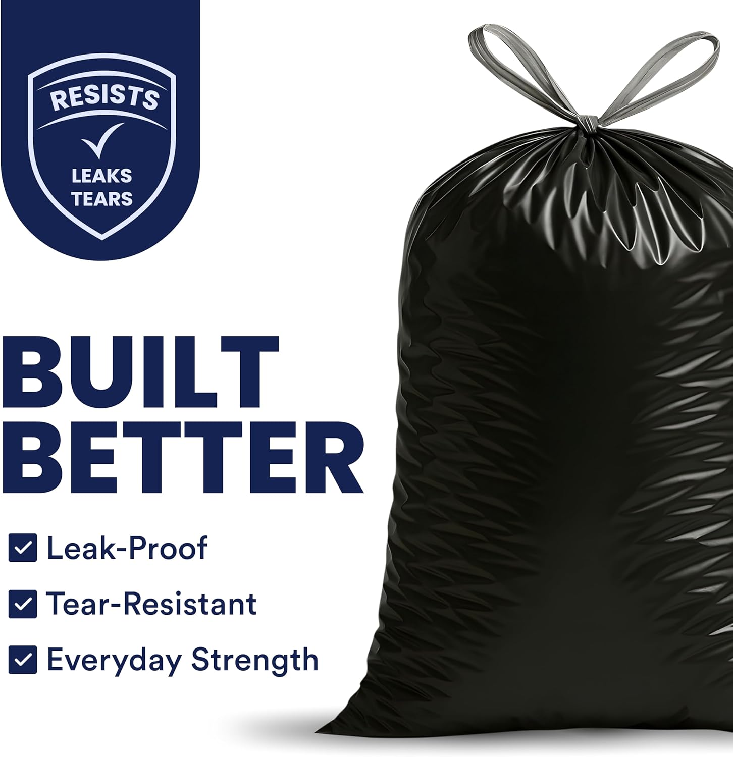 Plasticplace 13 gallon Extra Tall Drawstring Kitchen Trash Bags | Black 1.2 Mil, 24"W x 31"H