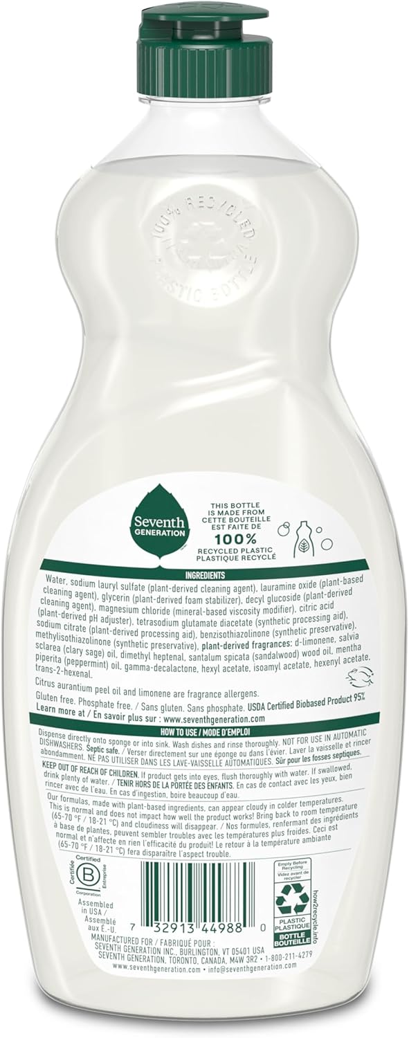 Seventh Generation Dish Soap Liquid Summer Orchard Scent Pack of 6 Dishwashing Soap Dish Detergent