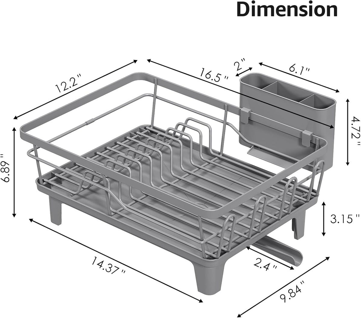 Dish Drying Rack for Kitchen Counter, Sink Dish Rack with Drainboard, Large Dish Drainer with Cups