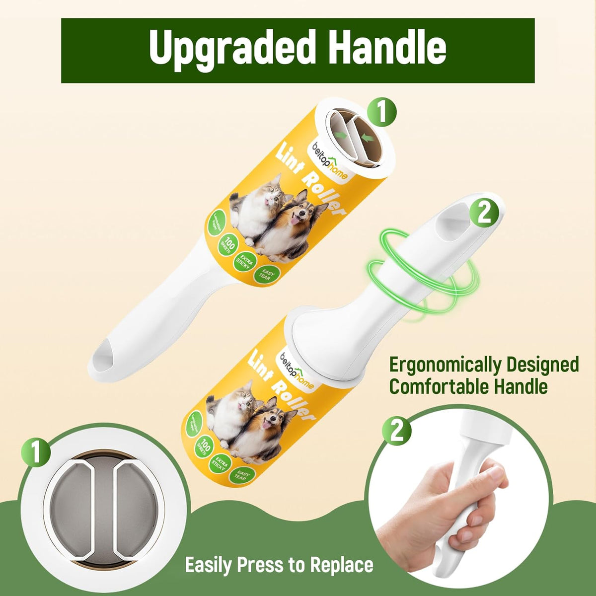 Lint Roller for Pet Hair Extra Sticky, 800 Sheets with 4 Durable Handles and Strong Paper Refills