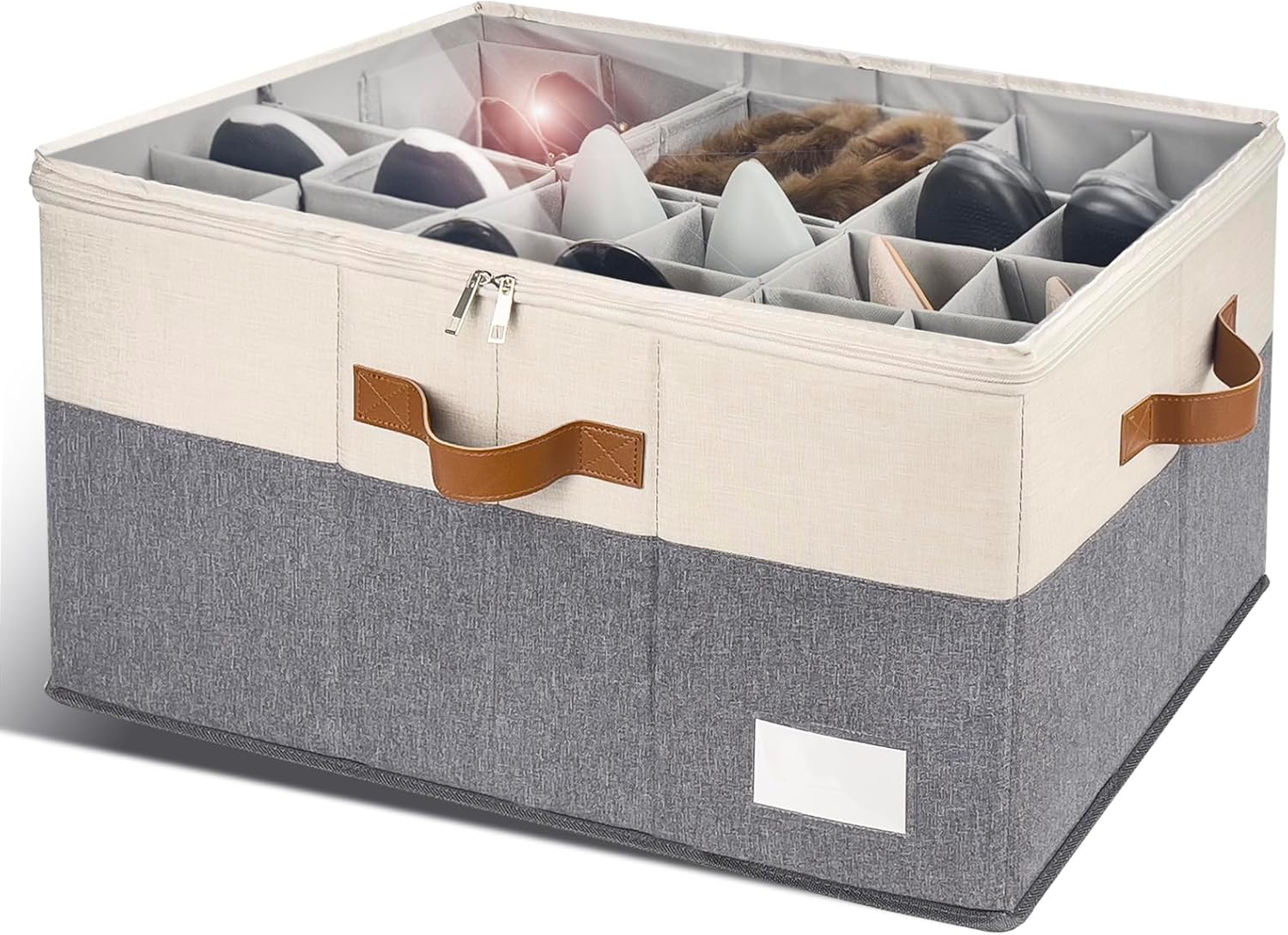 Shoe Organizer for Closet, Foldable Shoe Storage Bins with Clear Cover, Space Saving Shoes Holder
