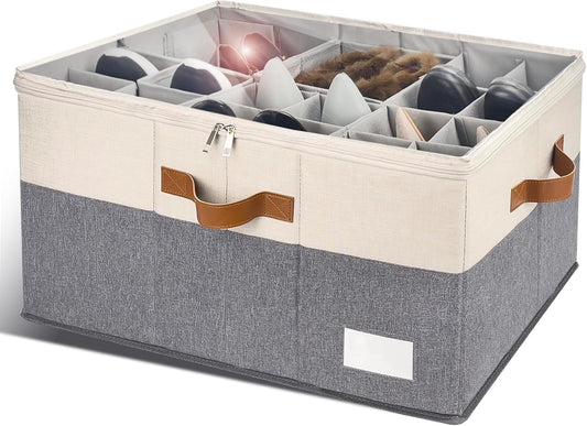 Shoe Organizer for Closet, Foldable Shoe Storage Bins with Clear Cover, Space Saving Shoes Holder