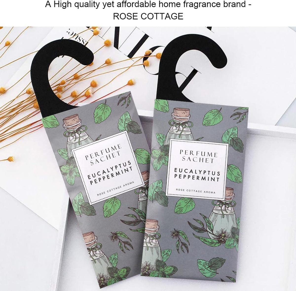 ROSE COTTAGE Large 12 Packs Eucalyptus Peppermint Hanging Closet Air Freshener Scented Sachets Long