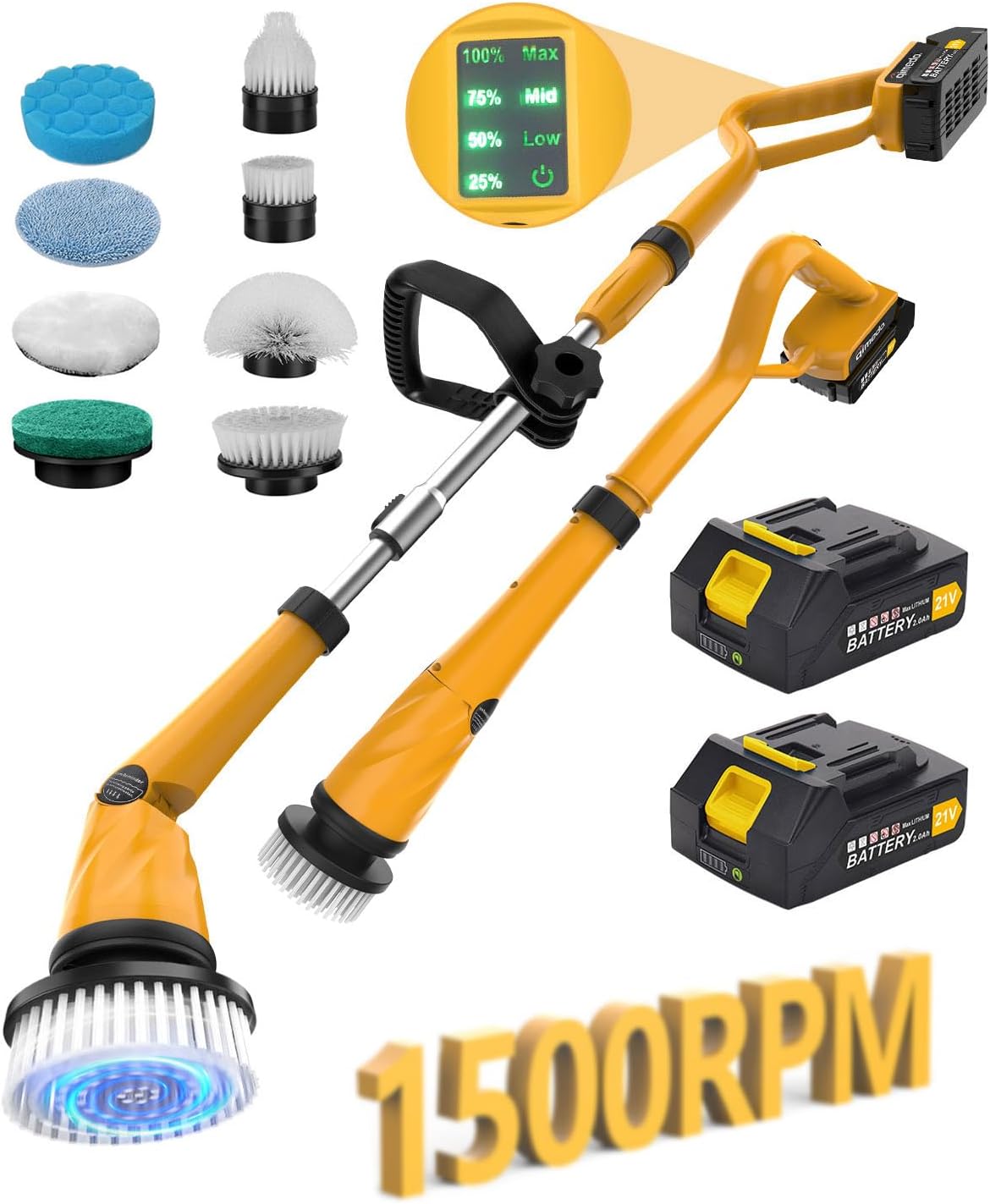 Qimedo 1500 RPM Electric Spin Scrubber with Two Batteries Q2 Pro, Cordless Battery Powered Shower