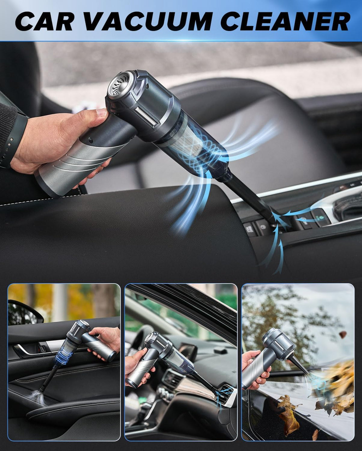 Saker Car Vacuum Portable Cordless, Foldable Mini Handheld Vacuum Cordless and Air Duster 17000PA