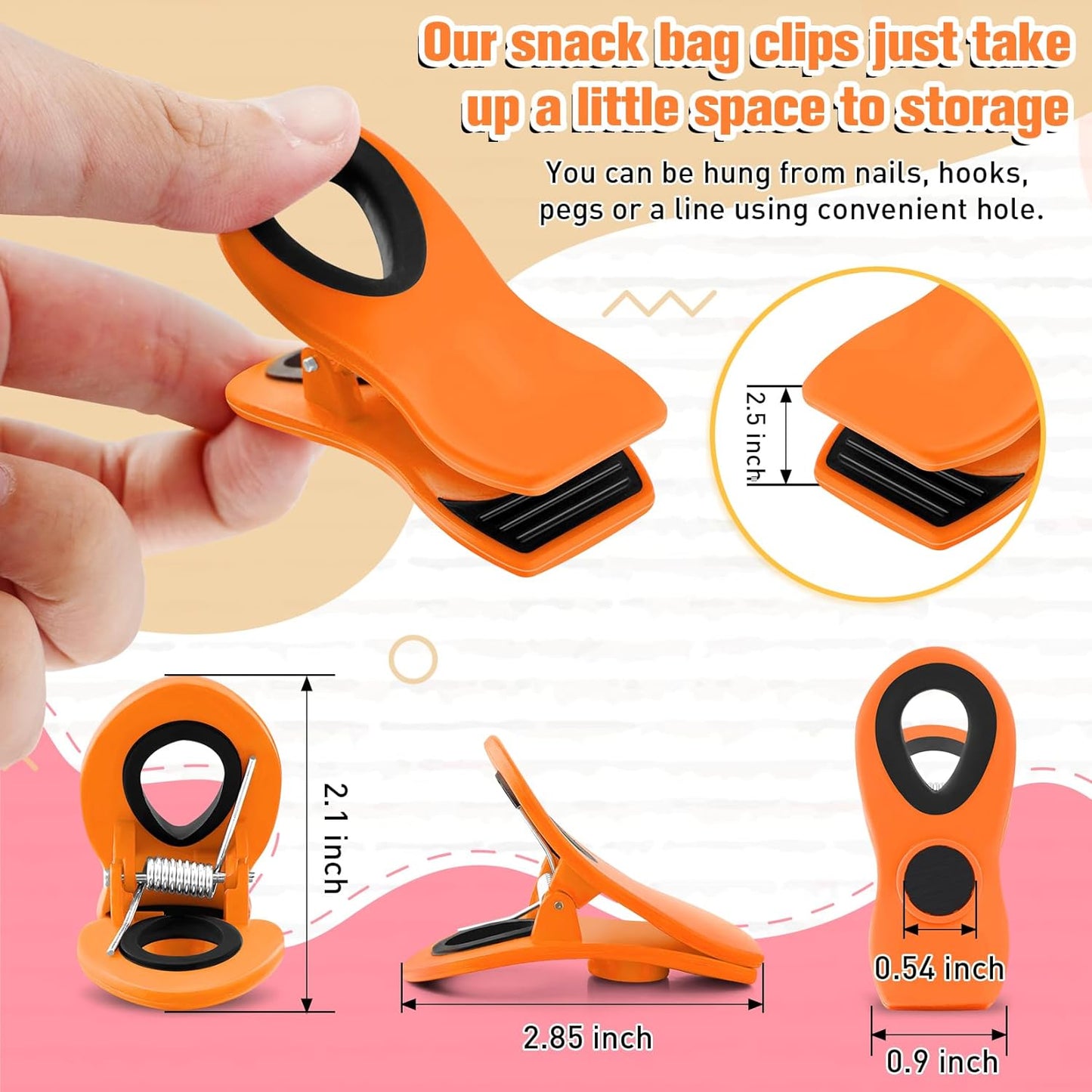 FINDMAG 12 Pack Big Chip Clips, Orange Magnetic Clip for Plants, Plastic Snack Clips for Bags, Food