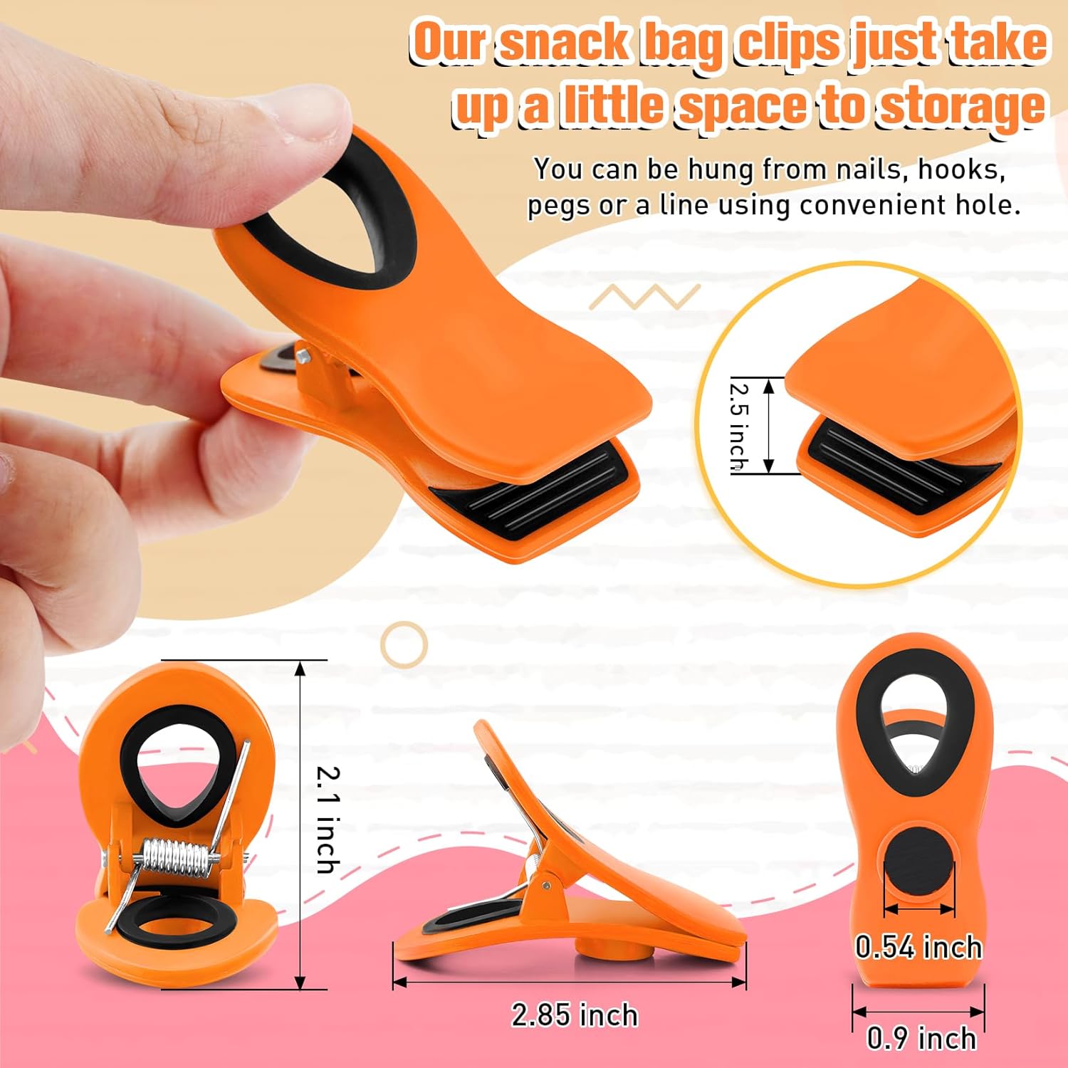 FINDMAG 12 Pack Big Chip Clips, Orange Magnetic Clip for Plants, Plastic Snack Clips for Bags, Food