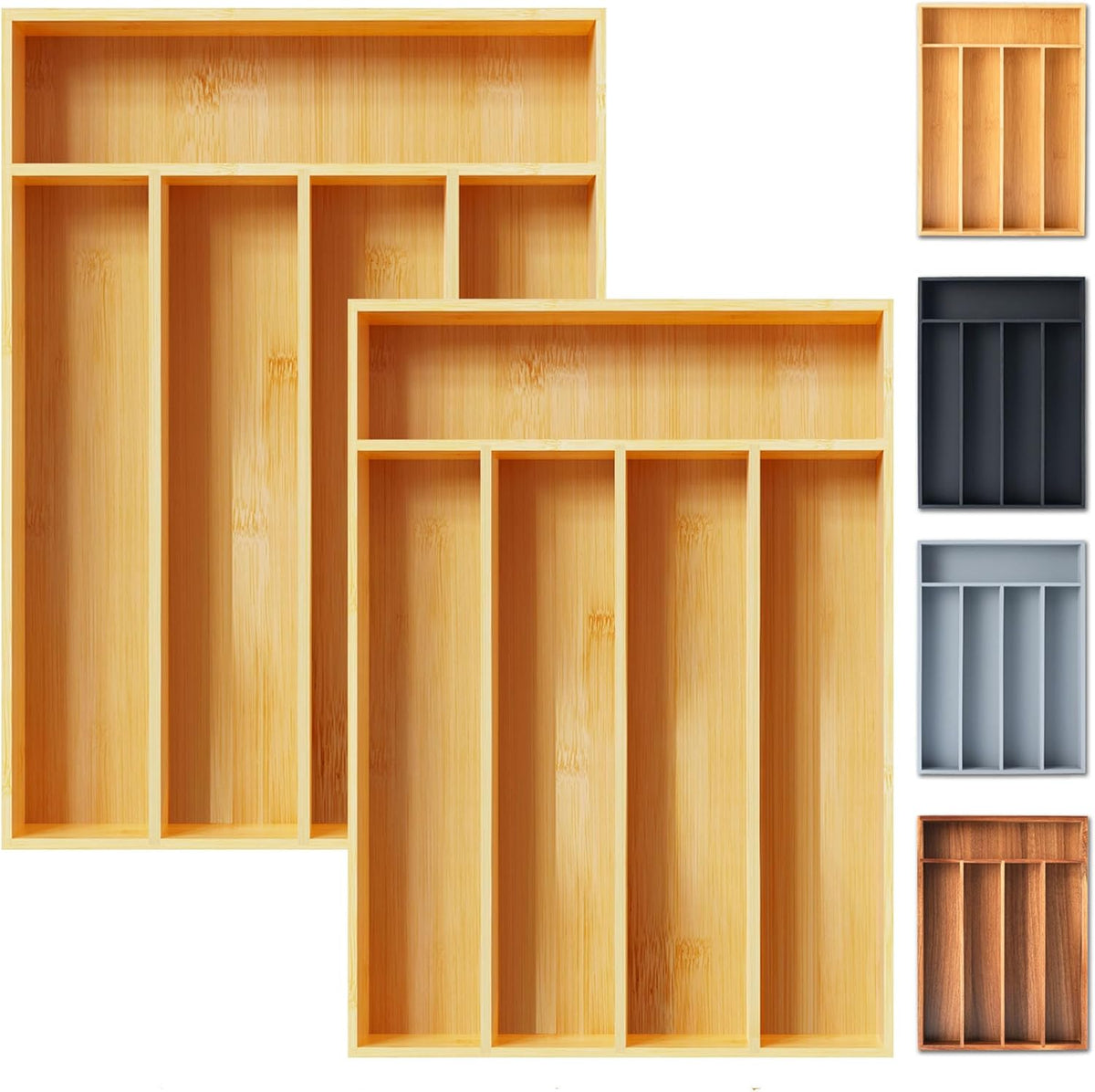 Silverware Organizer, 2 Pack 10 Inch Utensil Organizer Kitchen Drawer Organizer Bamboo Silverware