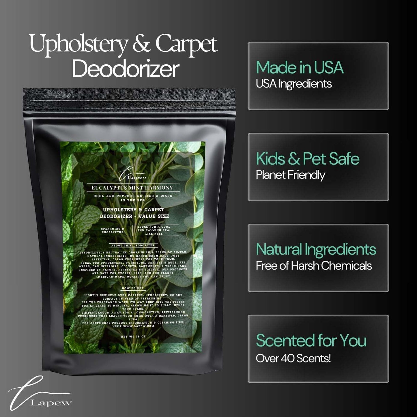 Eucalyptus Mint Harmony Carpet Freshener Powder Refill 36 oz | Powerful Odor Eliminator for Home |