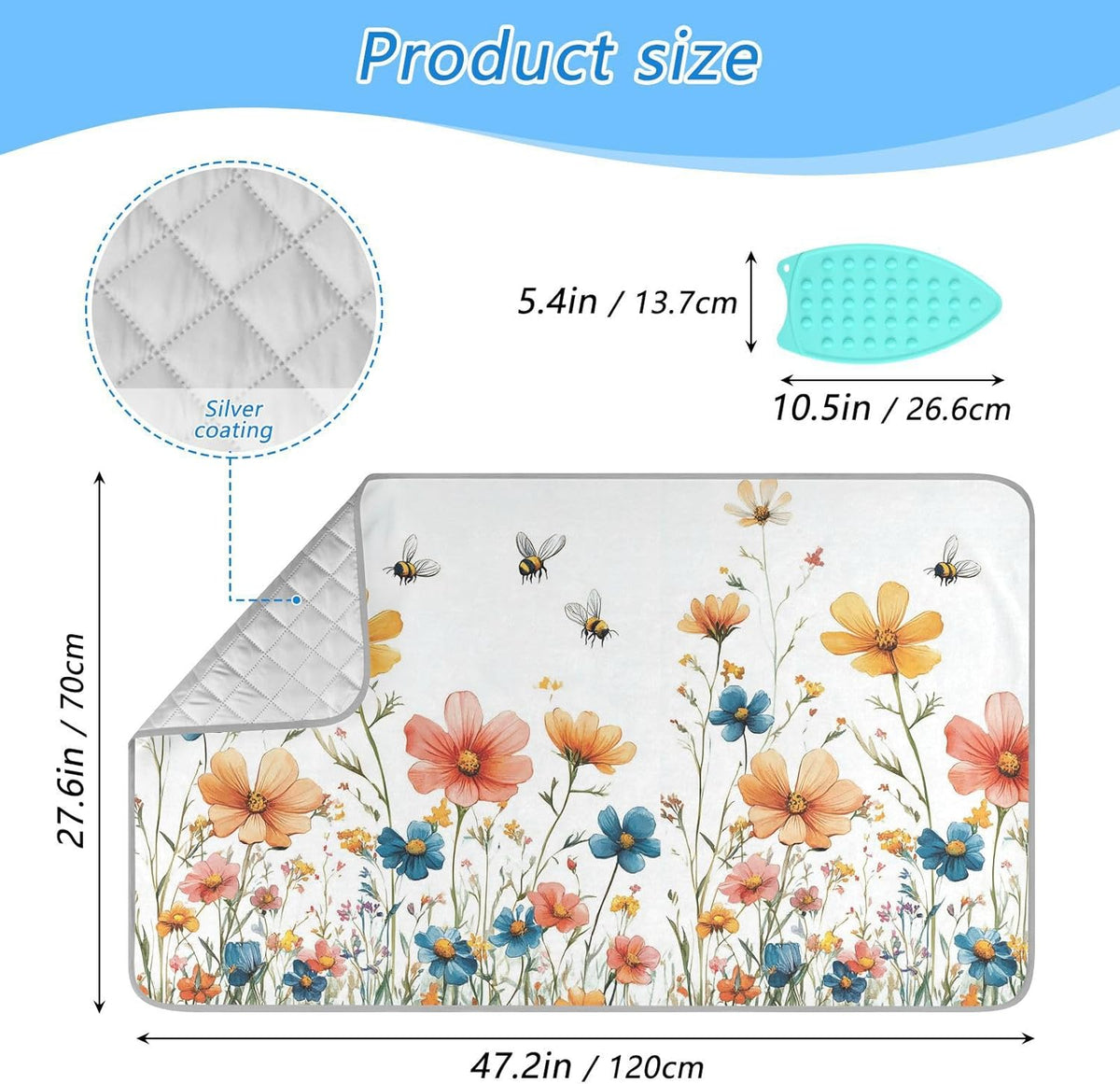 Yellow Wildflower Bees White Ironing Mat for Table top Portable Ironing Pad Blanket for Washer
