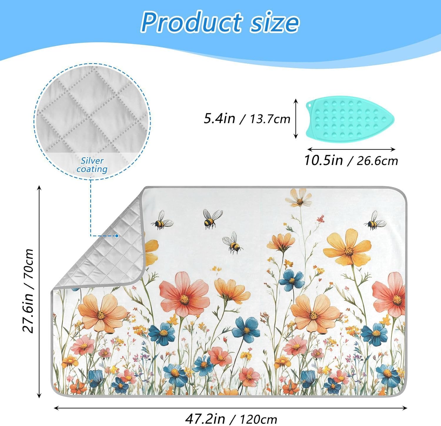 Yellow Wildflower Bees White Ironing Mat for Table top Portable Ironing Pad Blanket for Washer