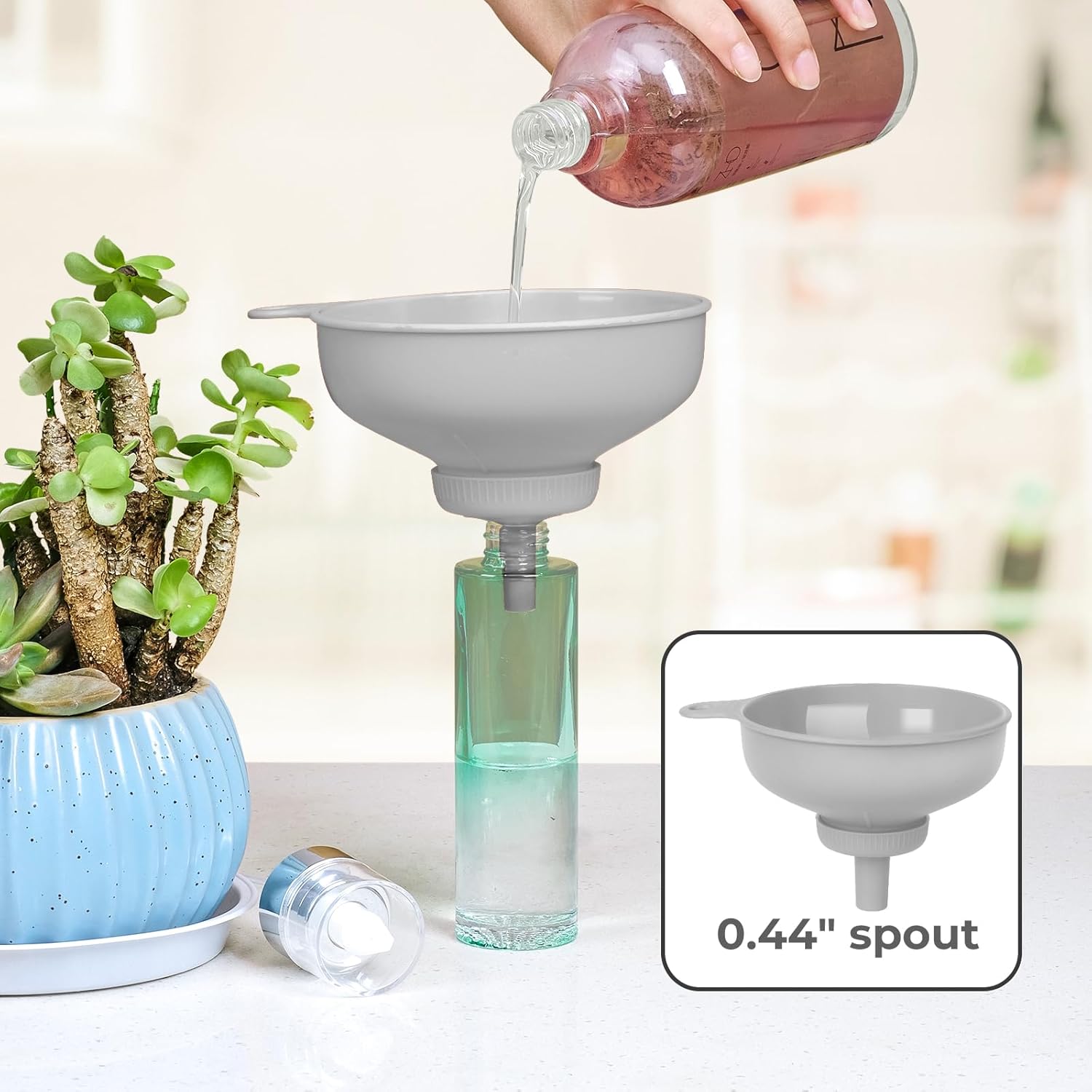 Wide Mouth Kitchen Funnel, Food Grade Plastic Cooking Canning Funnel with 4 Sizes Spouts for