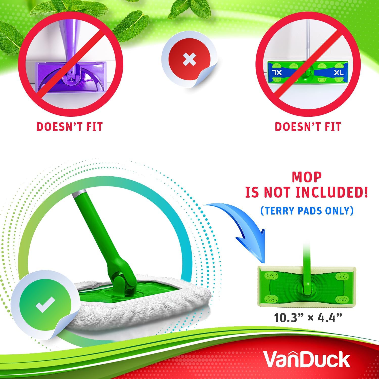 VanDuck Reusable 100% Cotton Mop Pads Compatible with Swiffer Sweeper (2-Pack), Terry Cloth Mop