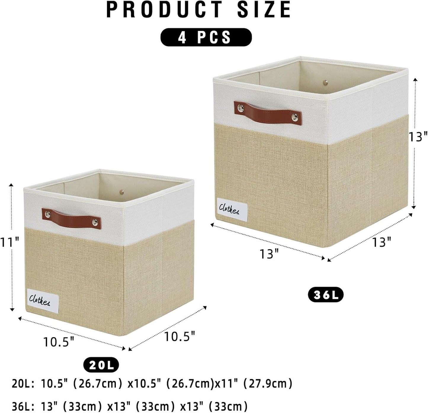 Collapsible Fabric Storage Cube Bins with 2 Reinforced PU Handles, Foldable Storage Organizer