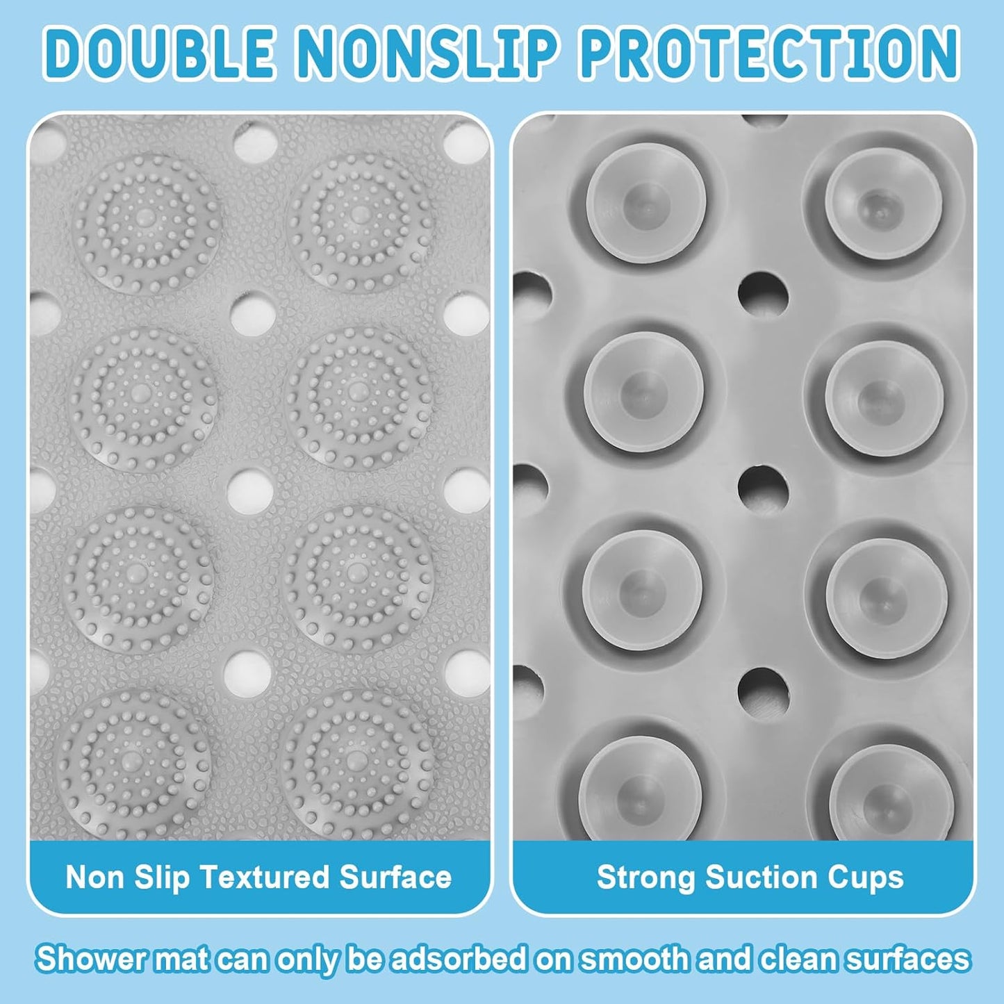 Dunzy 6 Pcs Non Slip Bath Mats 27.6x14.2 Inches TPE Bathtub Mats with Suction Cups Drain Holes