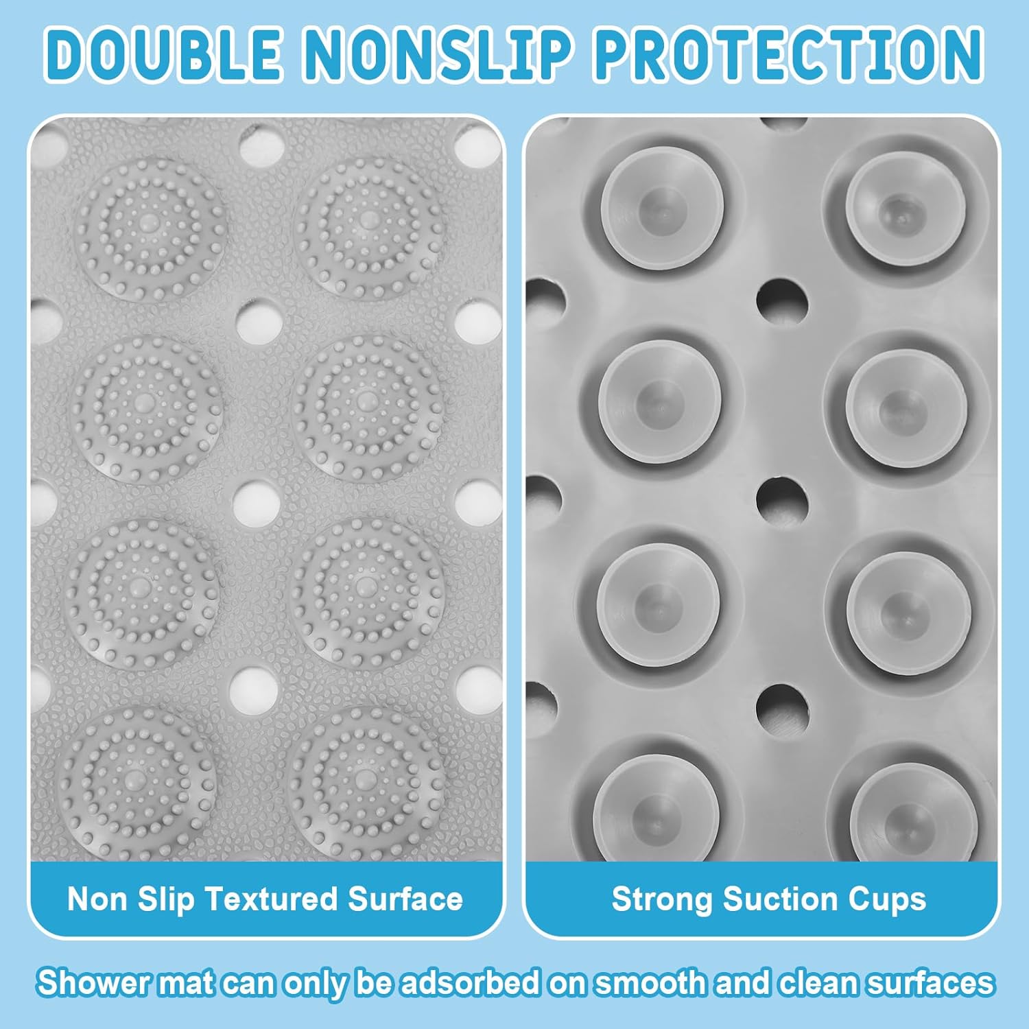 Dunzy 6 Pcs Non Slip Bath Mats 27.6x14.2 Inches TPE Bathtub Mats with Suction Cups Drain Holes