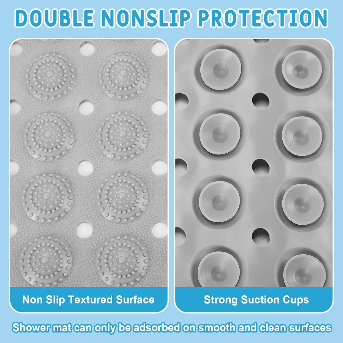 Dunzy 12 Pcs Non Slip Bath Mats 27.6x14.2 Inches TPE Bathtub Mats with Suction Cups Drain Holes
