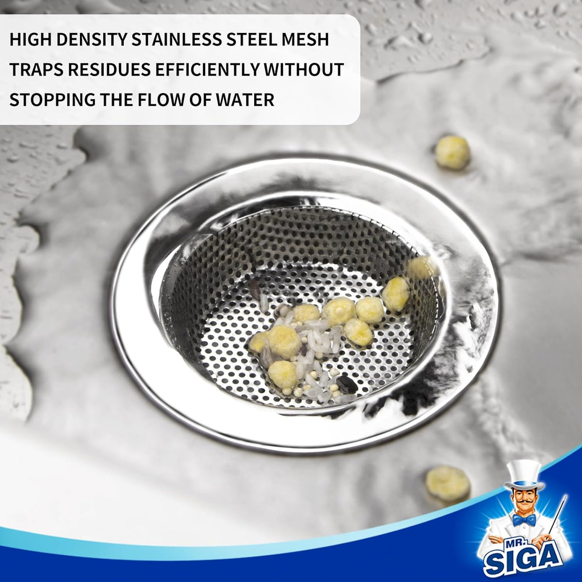 MR.SIGA Kitchen Sink Strainer, Stainless Steel Sink Drain Strainer, Dishwasher Safe, Outer Diameter