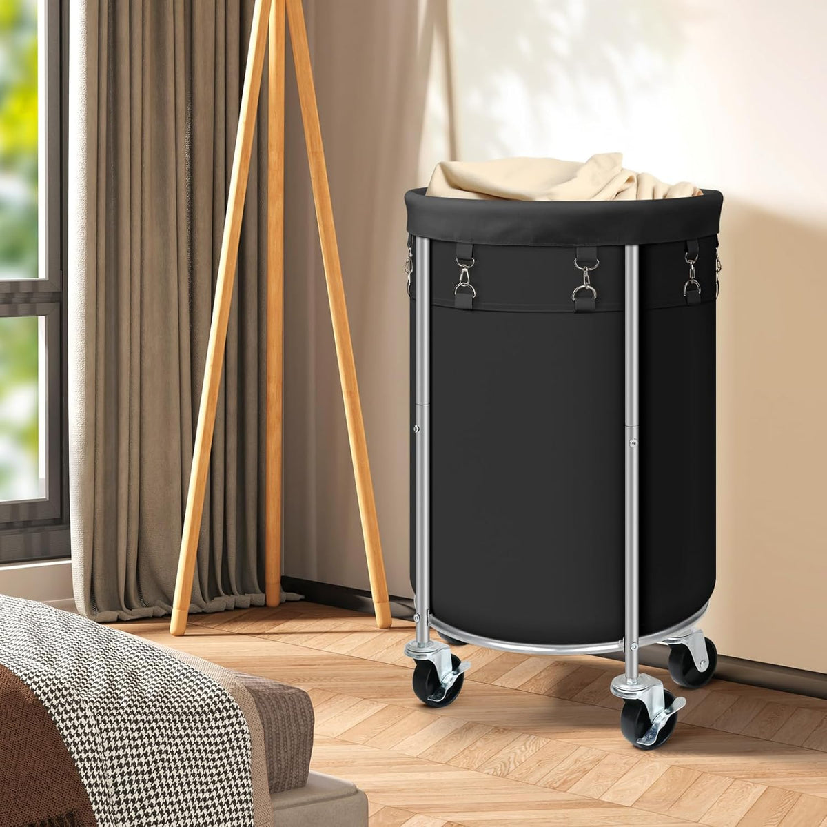 Laundry Hamper with Wheels, 100L Round Rolling Laundry Basket Sorter with Removable Bag, Clothes