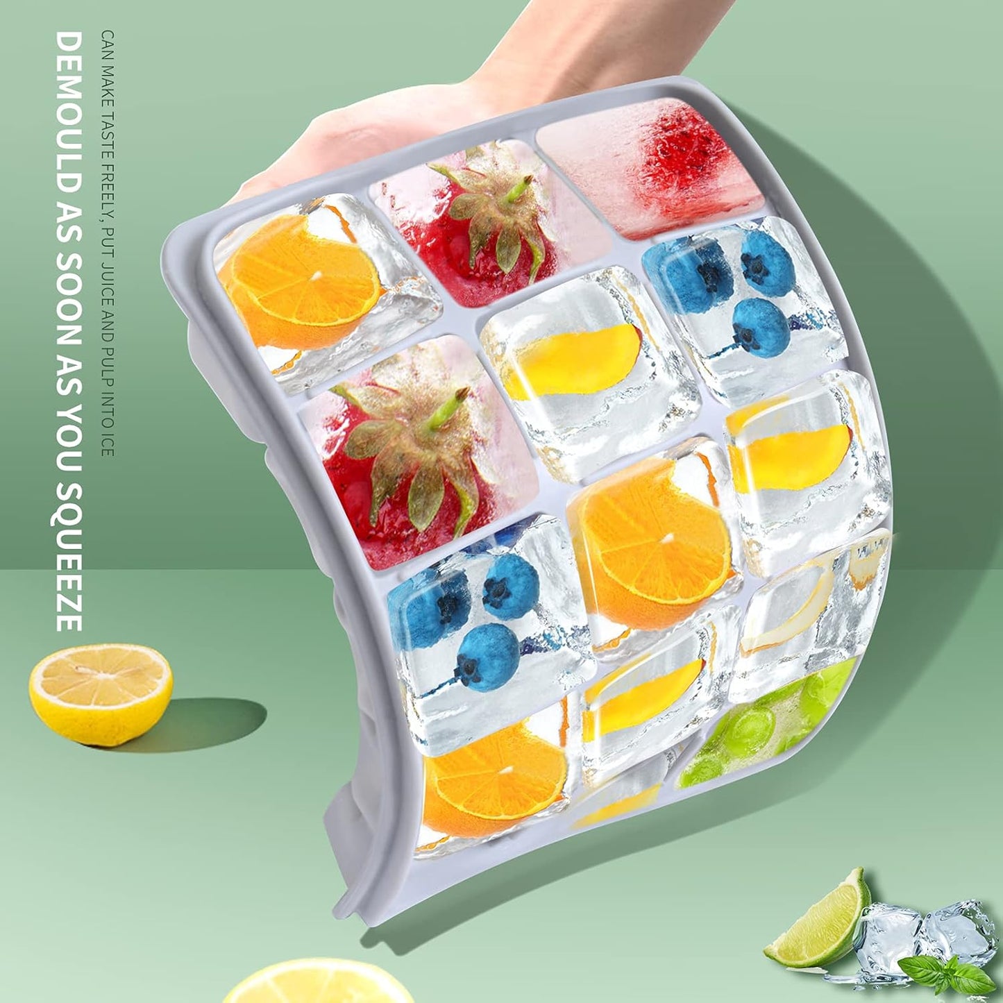 Ice Cube Trays Set of 2, Easy Release 15 Flexible Silicone Ice Cube Molds with Removable Lid