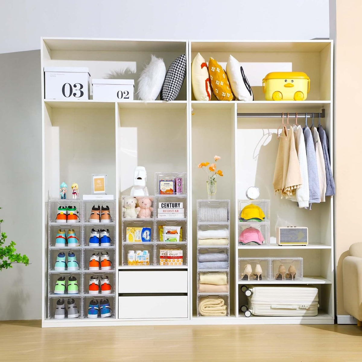10 Pack Closet Organizers and Storage,Clear Stackable Plastic Storage Bins with Lids Magnetic