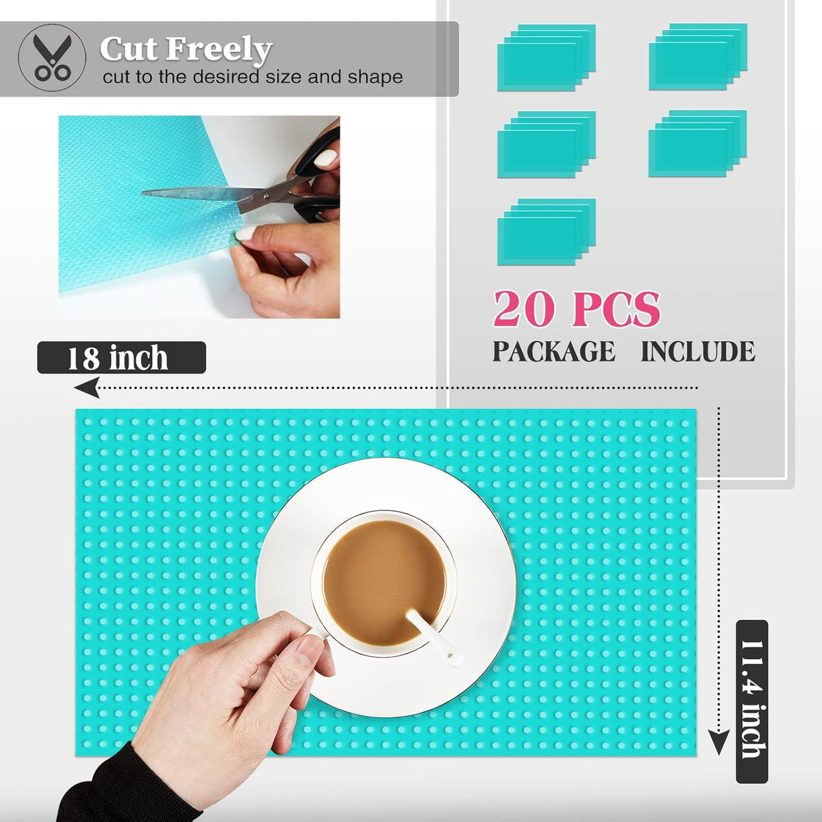 20Pcs Refrigerator Liners, Washable Fridge Liner Shelf Mats Refrigerator Pads for Cupboard Cabinet