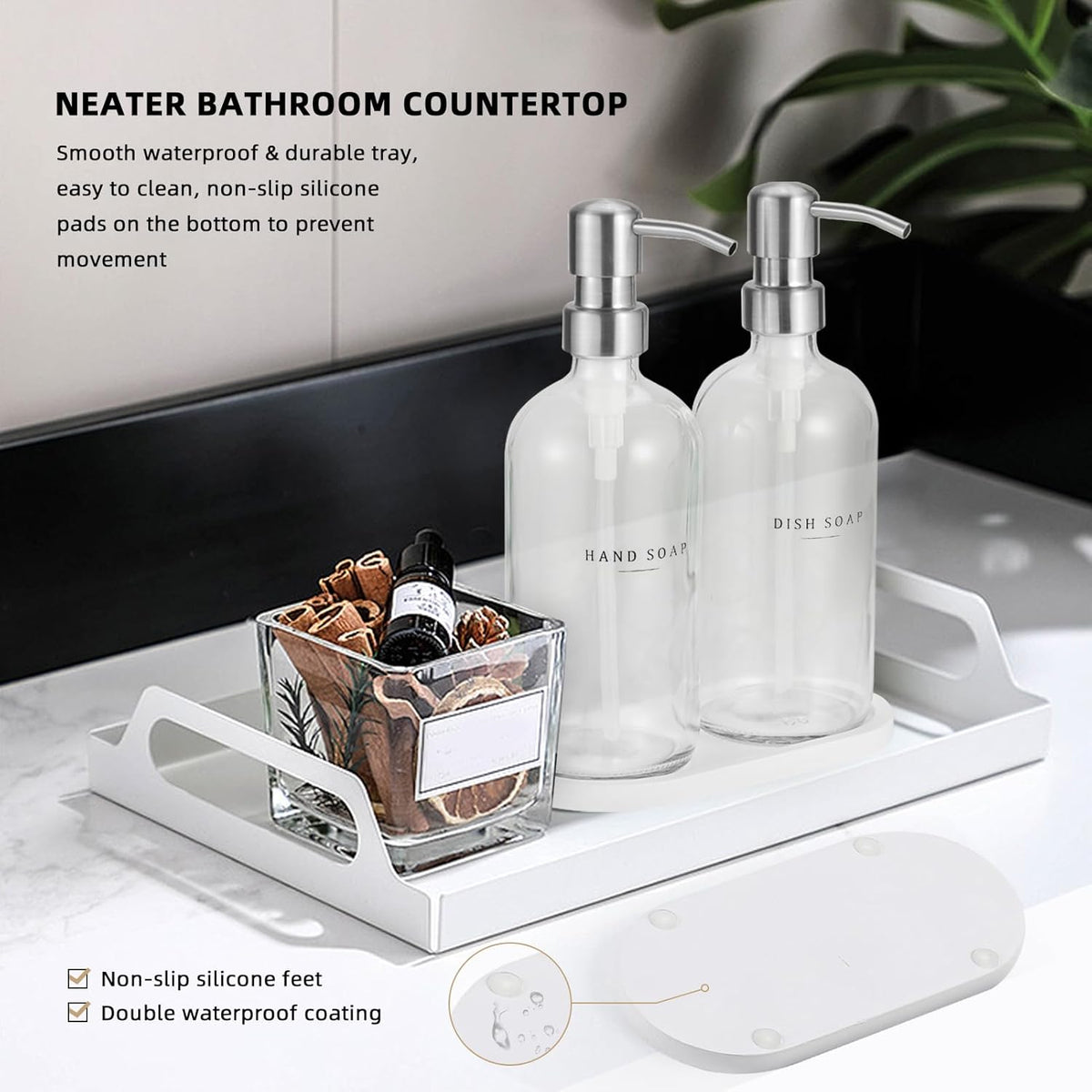 Glass Soap Dispenser - Dish Hand Soap Dispenser Set for Kitchen, Bathroom Soap Lotion Dispenser