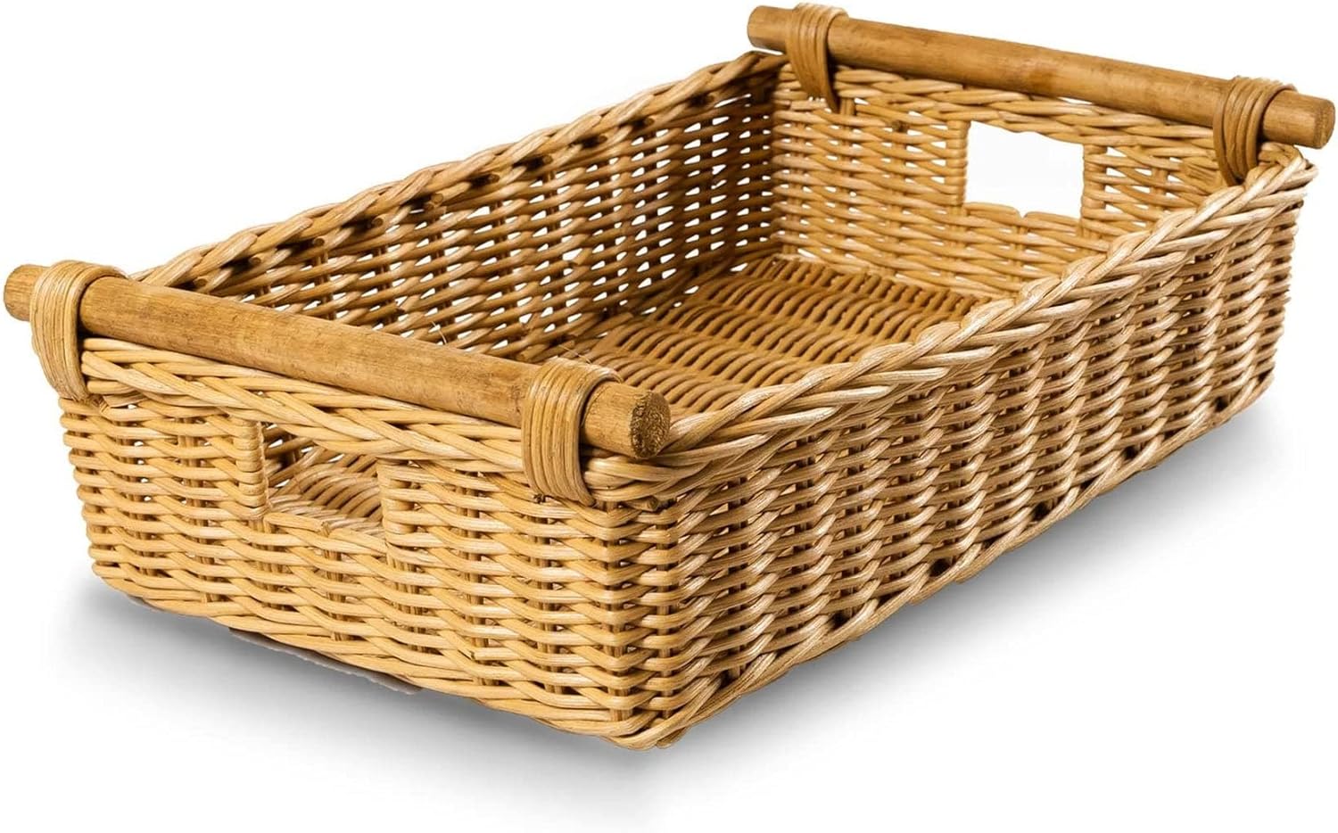 The Basket Lady Low Pole Handle Wicker Storage Basket, Large, 19.5 in L x 12.5 in W x 6 in H