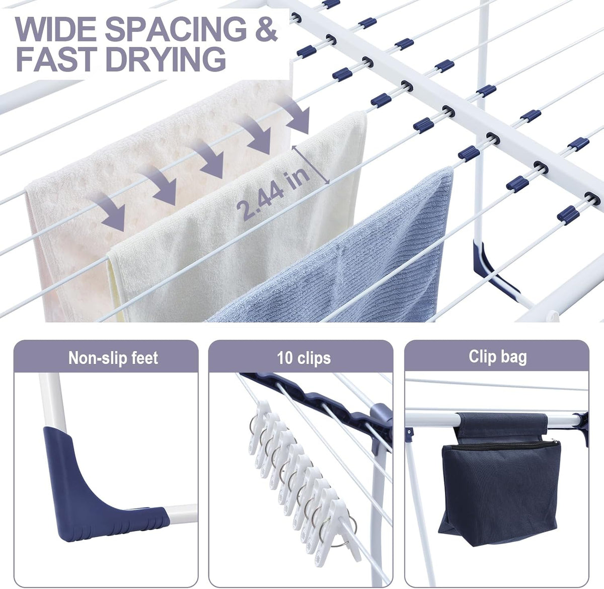 APEXCHASER Clothes Drying Rack, Foldable Gullwing Laundry Rack for Indoor Outdoor, 10pcs Clips with