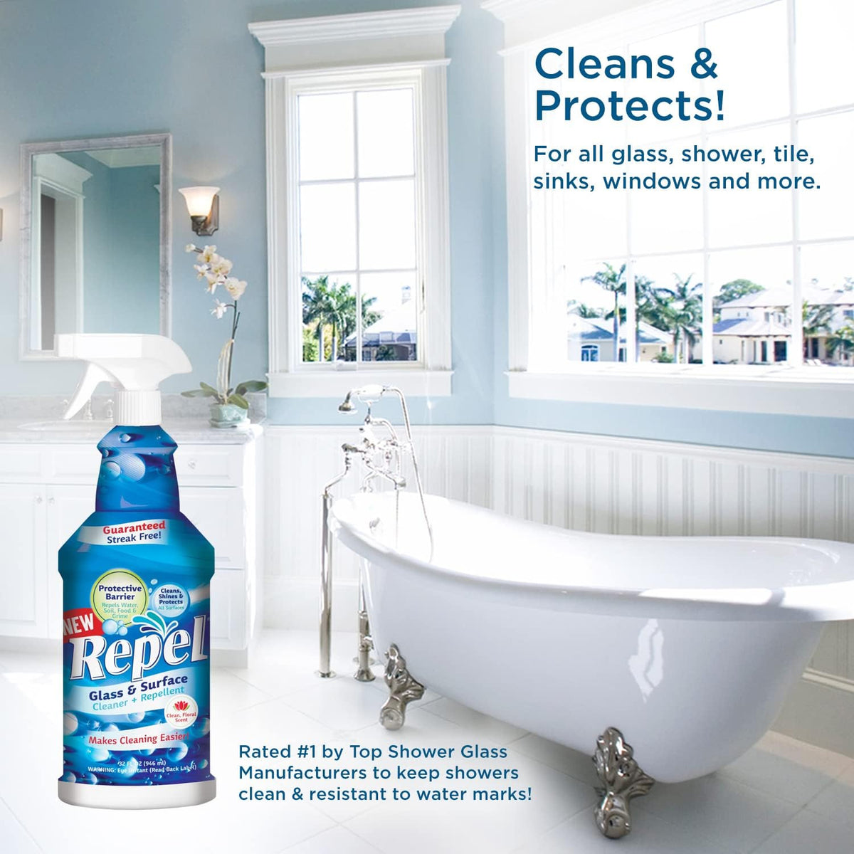 Clean-X REPEL Glass & Surface Cleaner 32 fl. oz. - Cleans & Repels water spots and dirt on glass