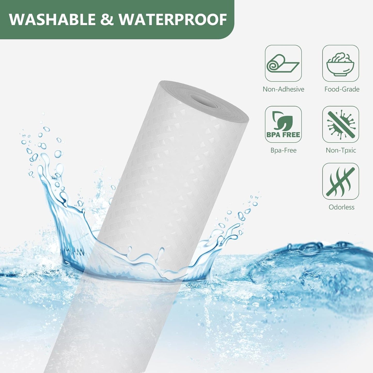 Shelf Liners, Non-Adhesive Drawer Liner, Waterproof & Oil-Proof Kitchen Cabinet Cupboard Liner