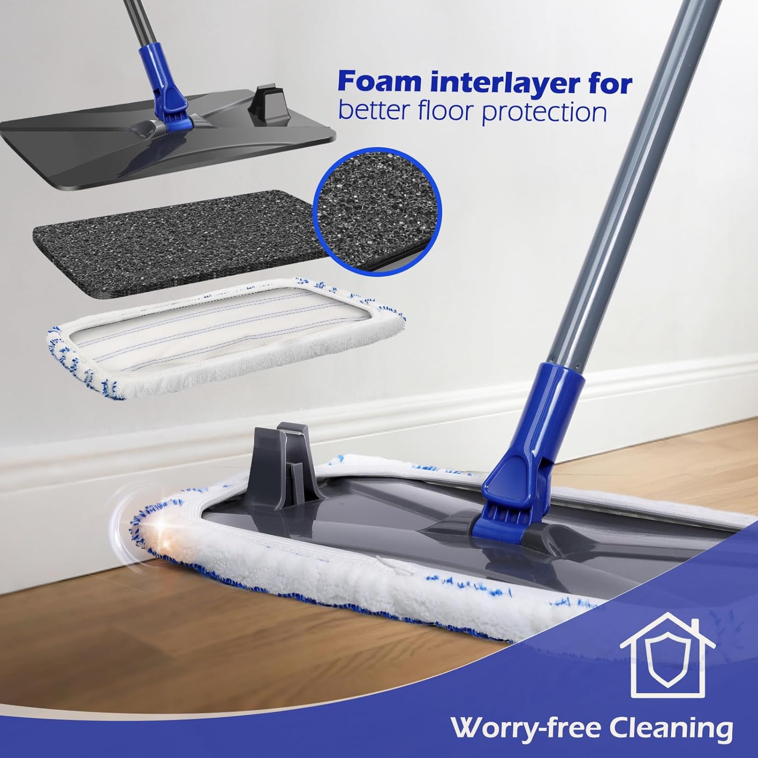 Masthome Microfiber Mop,Large Surface Flat Mop with 5 Reusable Pads,Hardwood Floor Mops for Dry and