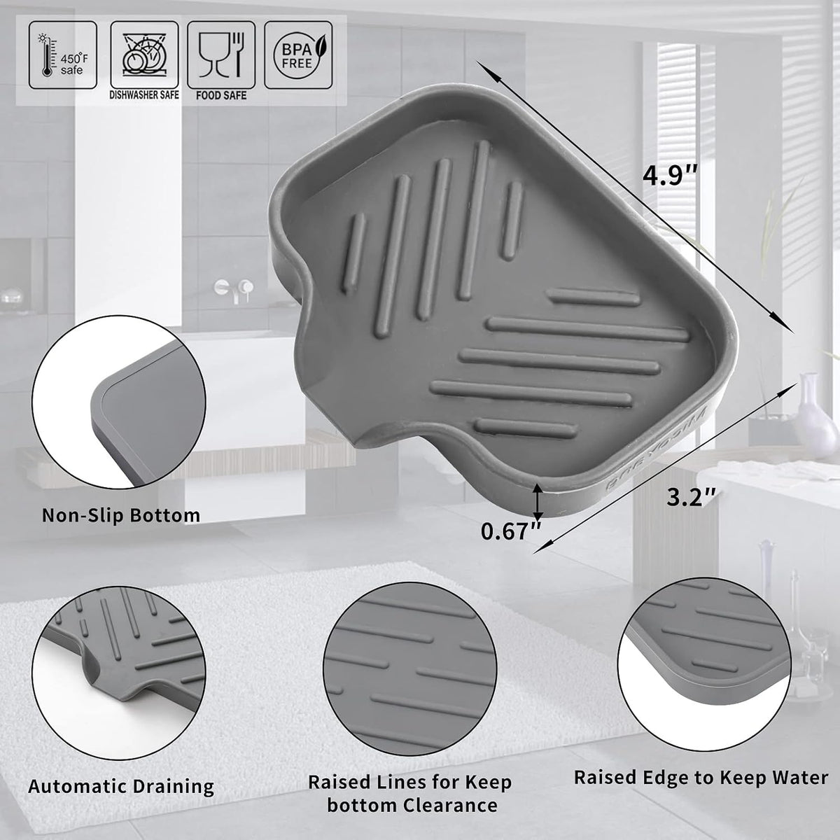 Silicone Bathroom Soap Dishes with Drain Spout-Bathroom and Kitchen Sink Organizer,Sponge