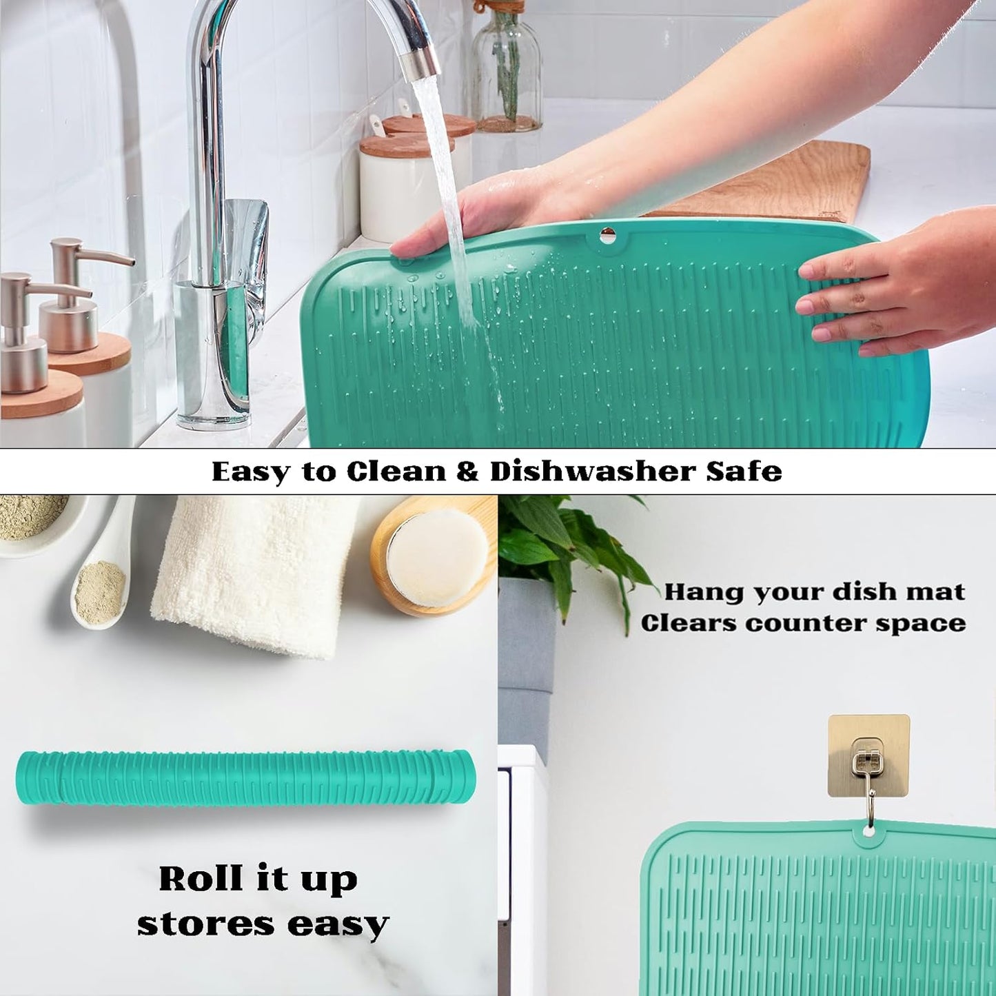 ZLR Silicone Dish Drying Mat for Kitchen Counter, Eco-Friendly Fast Dry Dish Mat, Easy Clean Multi
