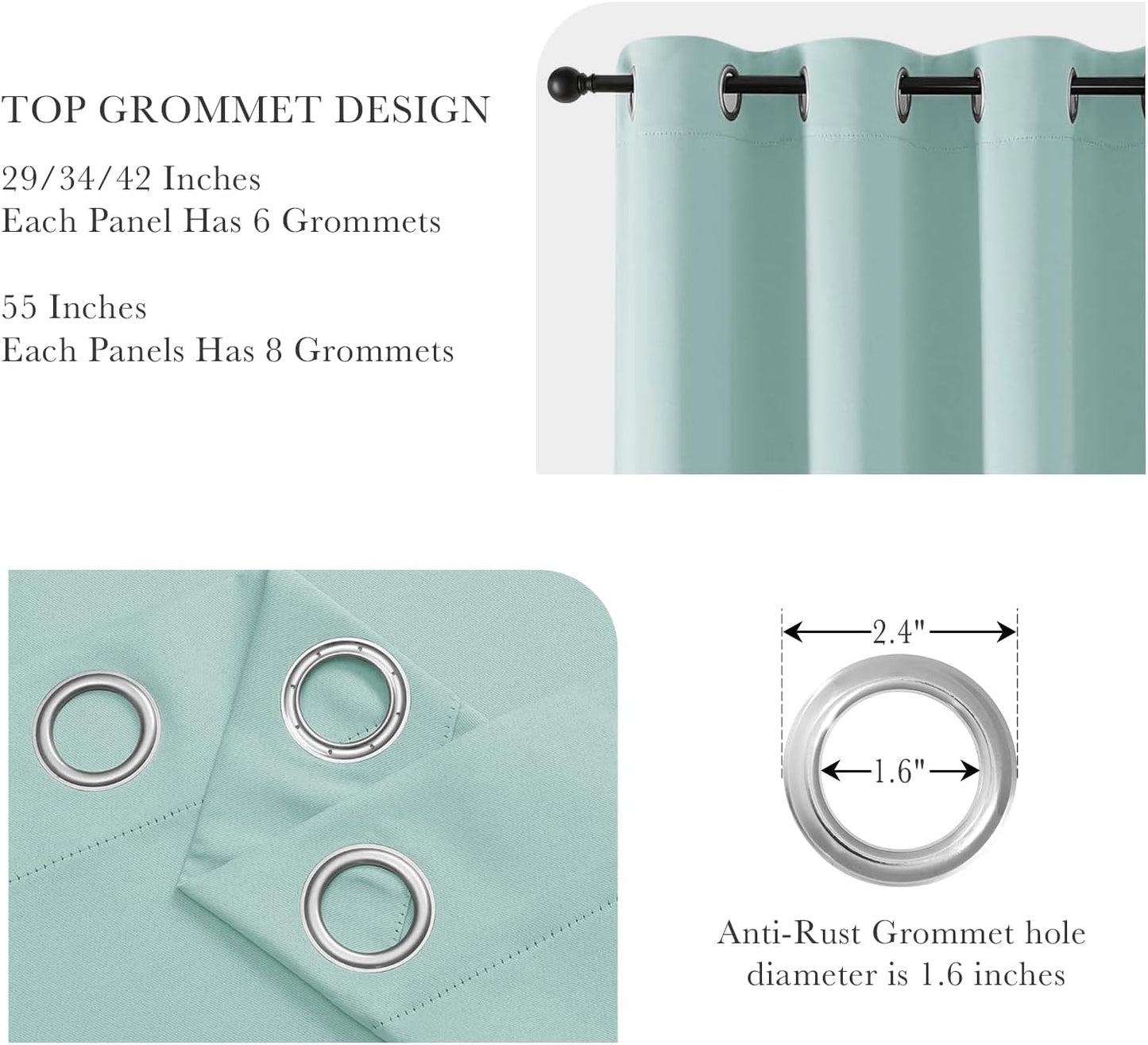 PONY DANCE Aqua Blackout Curtains 80 inch Long 2 Panels Set, Thermal Insulated Solid Grommet Closet