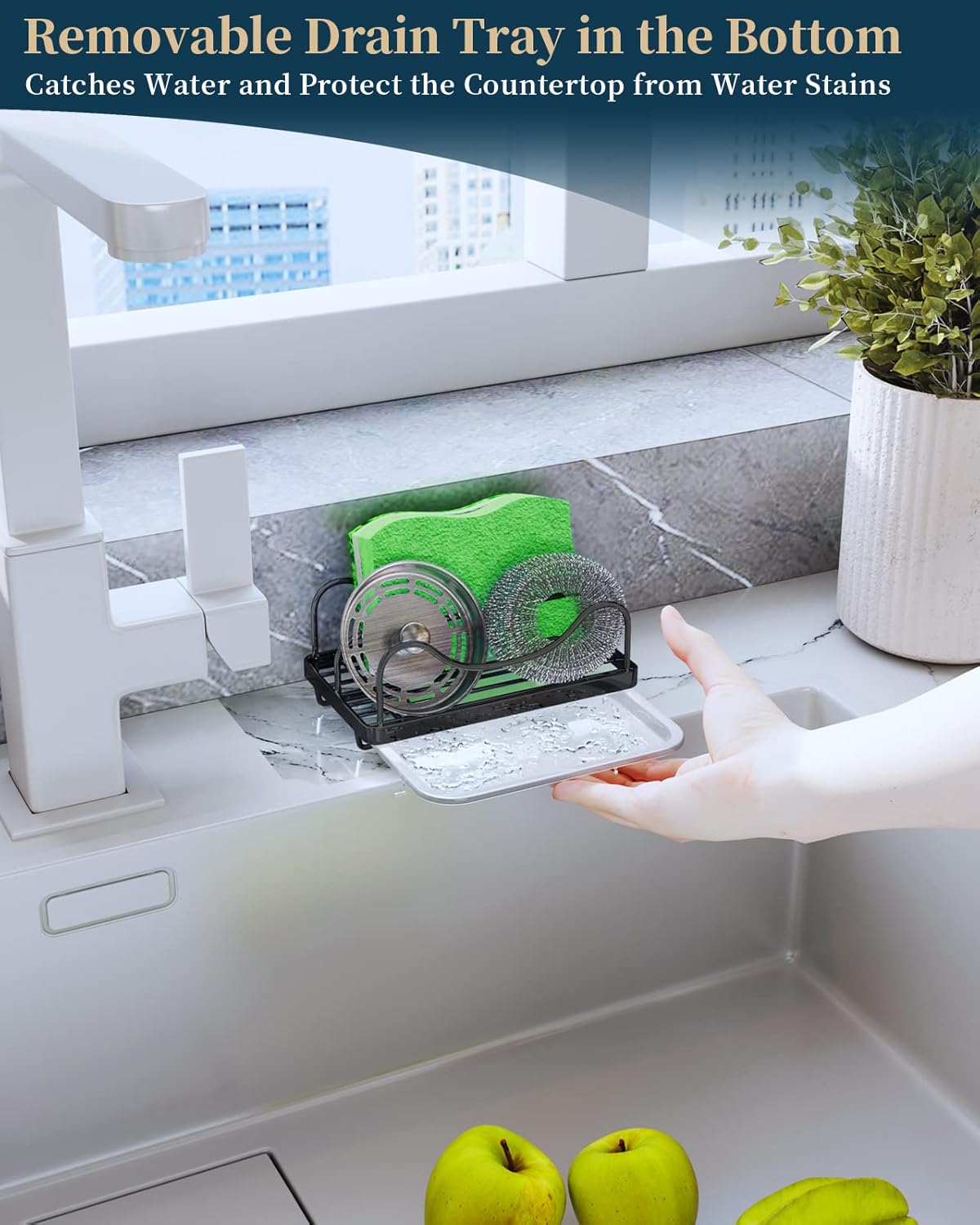 Consumest Sponge Holder for Kitchen Sink - Movable Sink Caddy for Countertop Organizer, 304