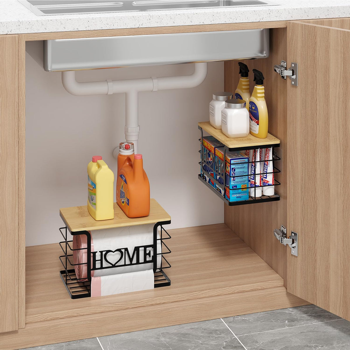 Trash Bag Holder, Thipoten Trash Bags Dispenser with Bamboo Top, Suitable for Garbage Bags