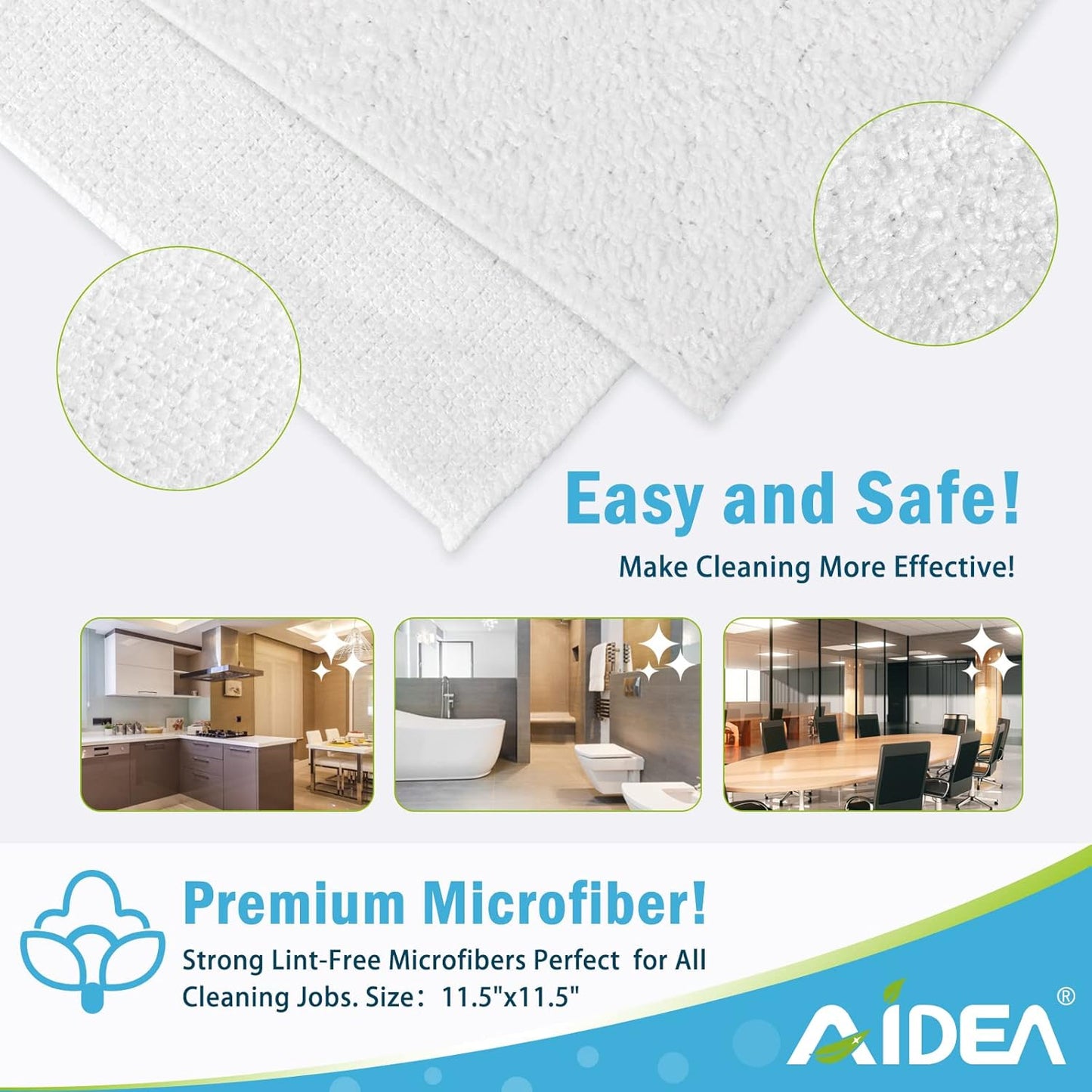 AIDEA Microfiber Cleaning Cloth White 50PK, Microfiber Towels for Cars, Lint Free Rags, Kitchen
