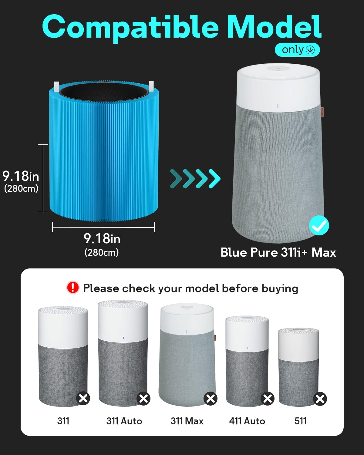 Leemone 2 Pack Blue Pure 311i+ Max AllergenBlock Filter Compatible with Blue Pure 311i+ Max Air